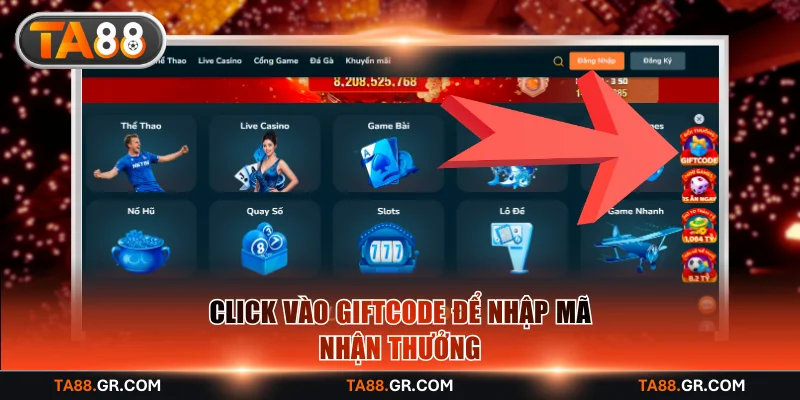 Nhấn vào biểu tượng GIFTCODE bên phải màn hình